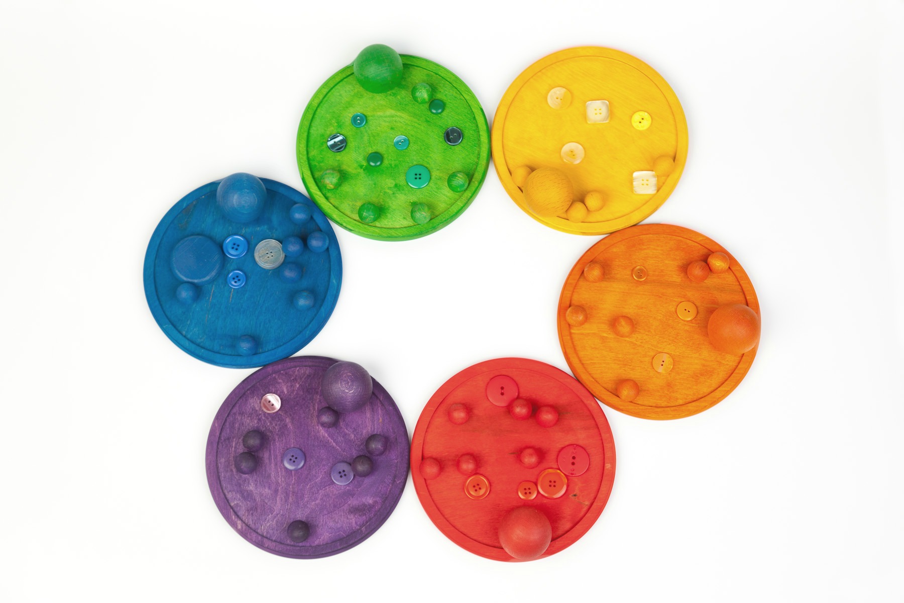 Grapat Set 6 vassoi arcobaleno piatti legno montessori