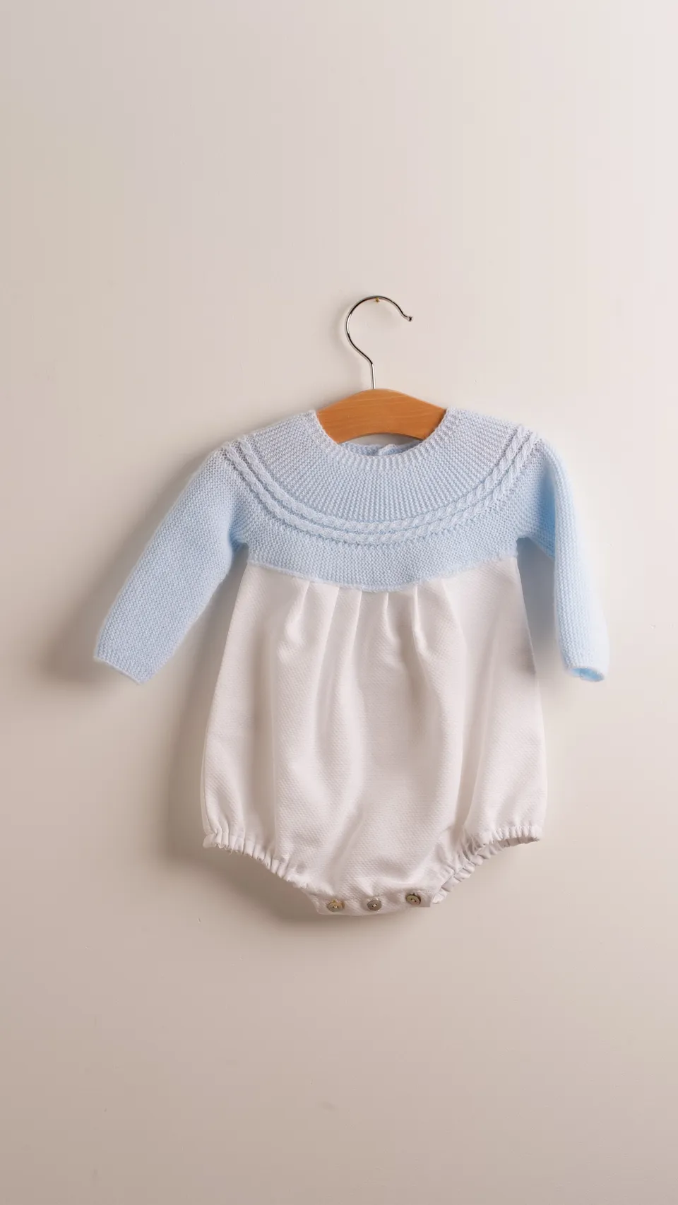 Mebi pagliaccetto neonato piqué bianco punto azzurro