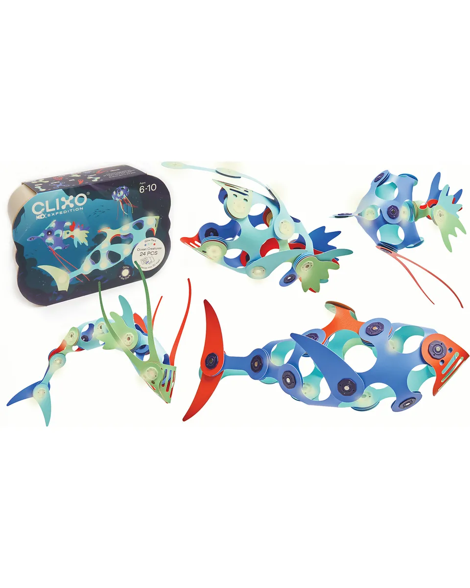Clixo Ocean Creatures Gioco Magnetico 24 Pezzi Glow in the Dark