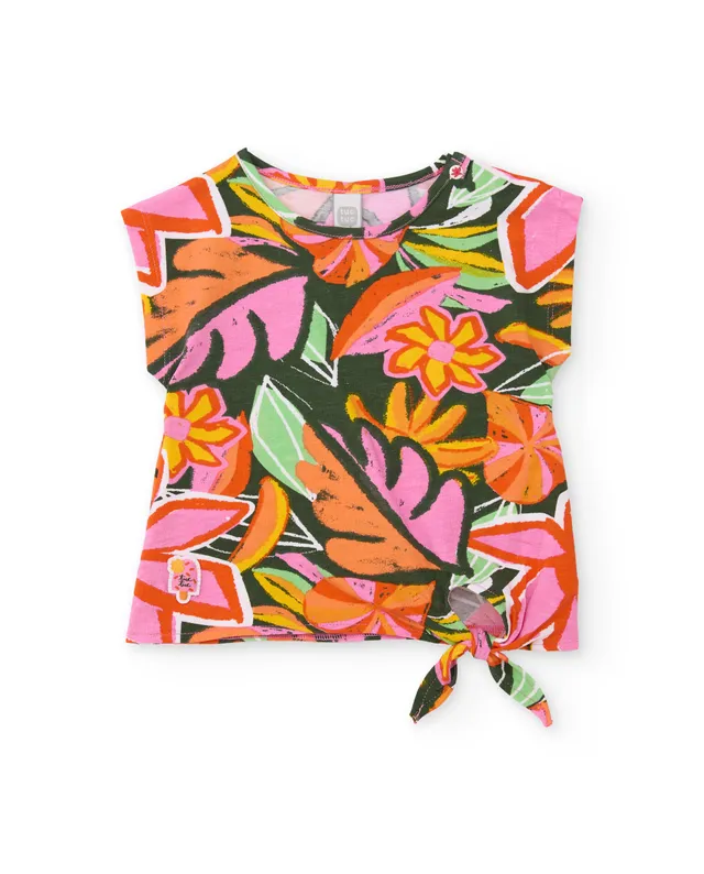 Tuc Tuc t-shirt bambina arancione fiori nodo orlo