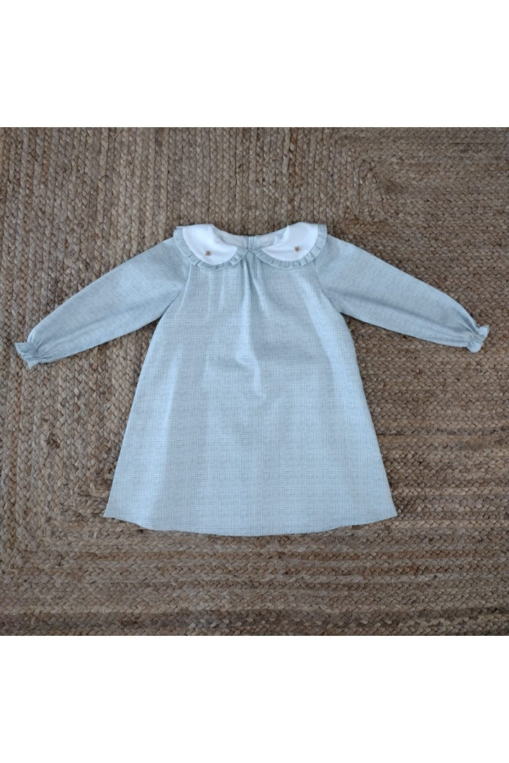 Mebi abito bambina vichy verde menta collo ricamato cotone