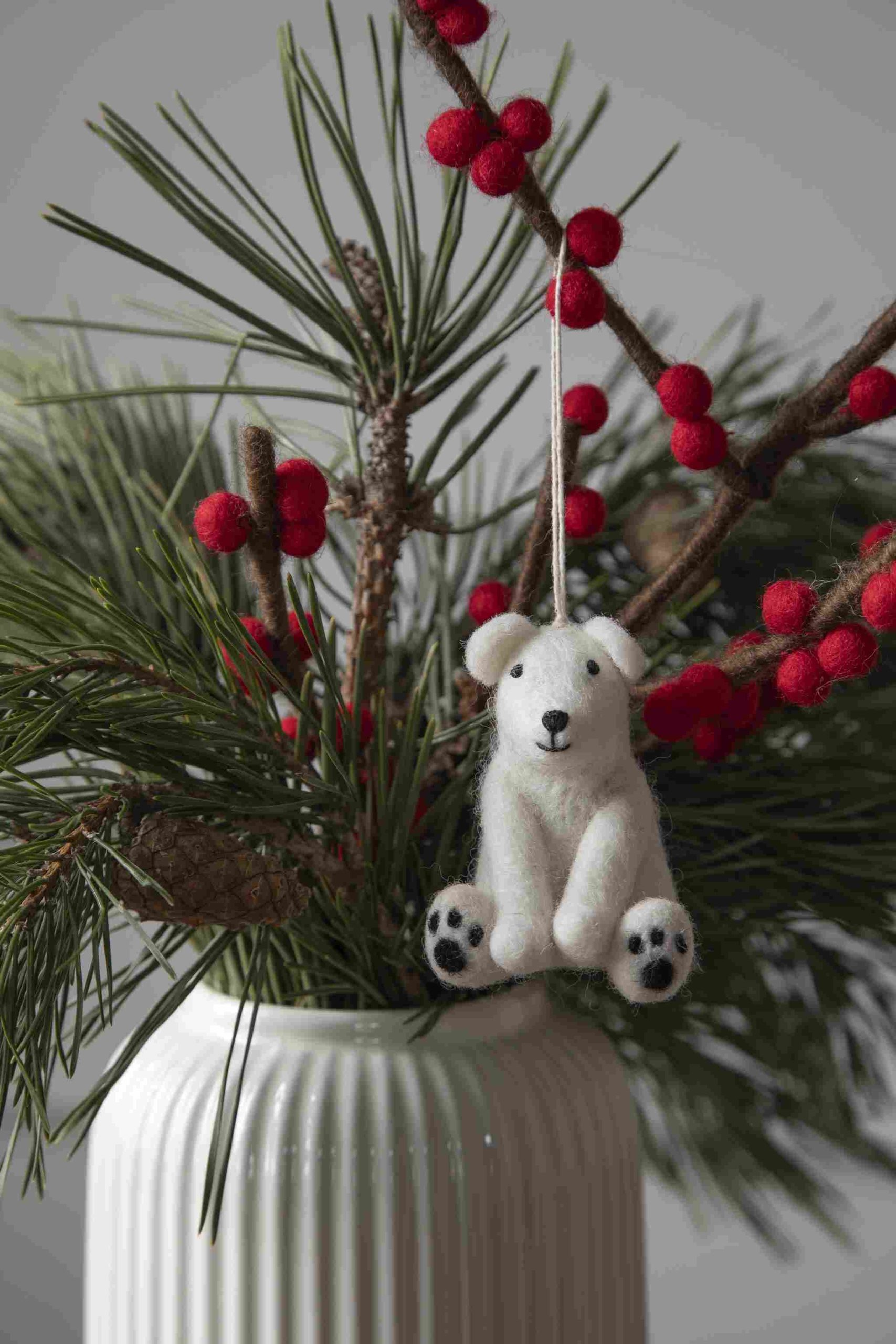 Gry & Sif orso polare seduto pendente in feltro 7 cm