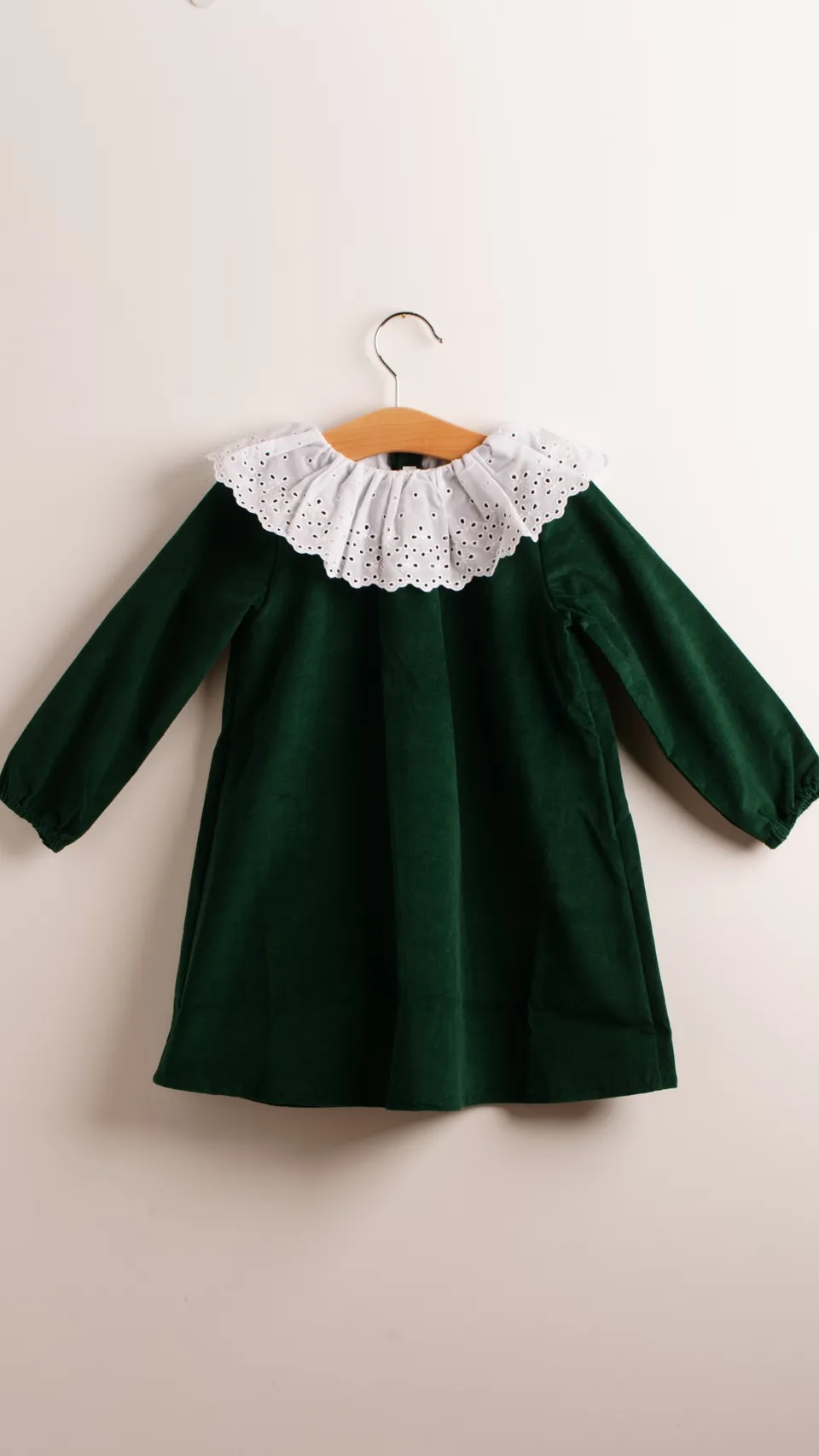 Mebi vestito bambina velluto verde colletto bianco