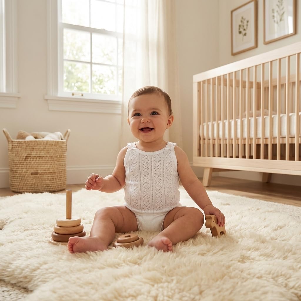 Babidu Perlé Body Spalline Sottili Cotone Bianco 18 Mesi