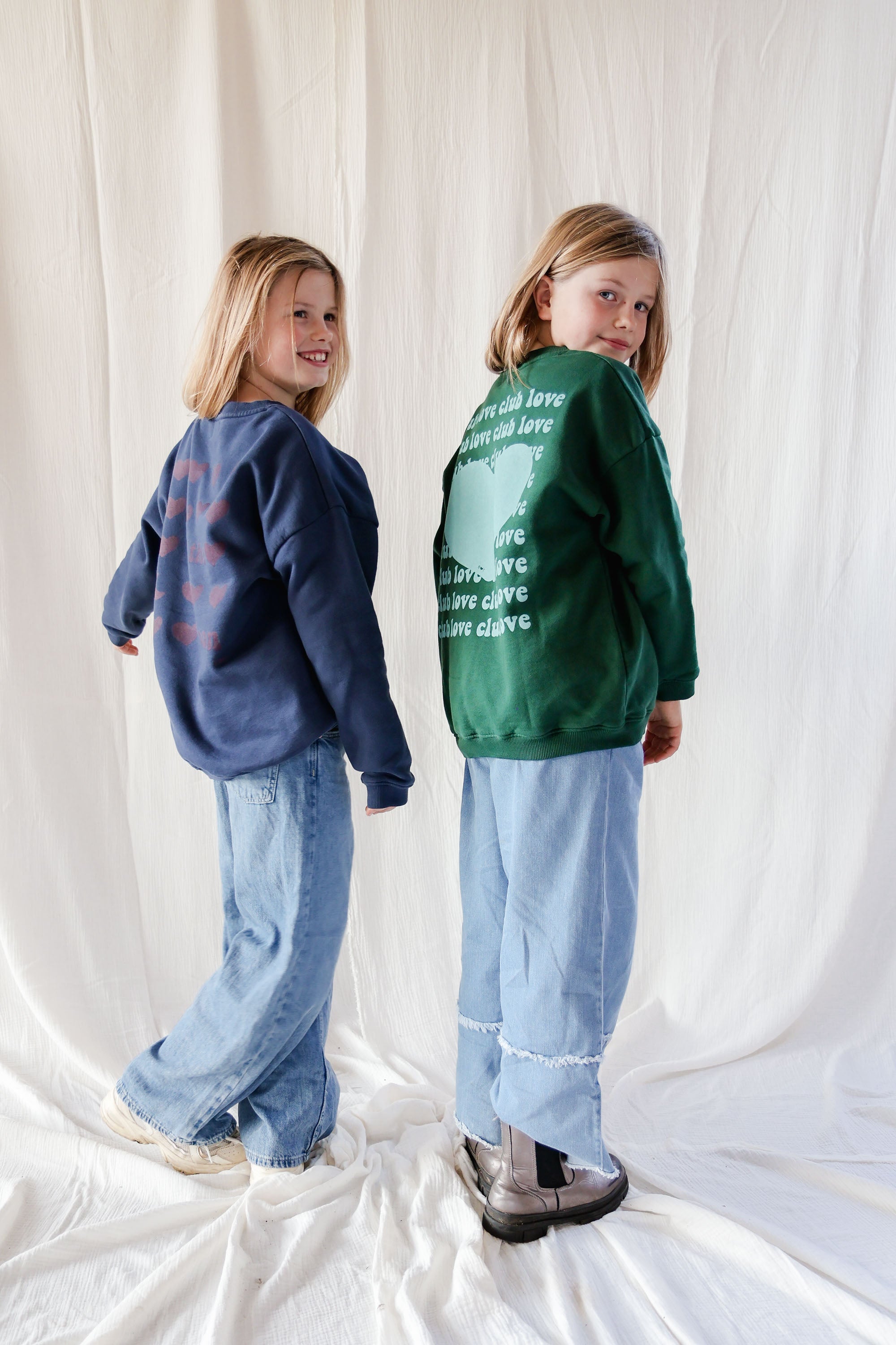 Ella and Rapha Club Love felpa verde bambina oversize