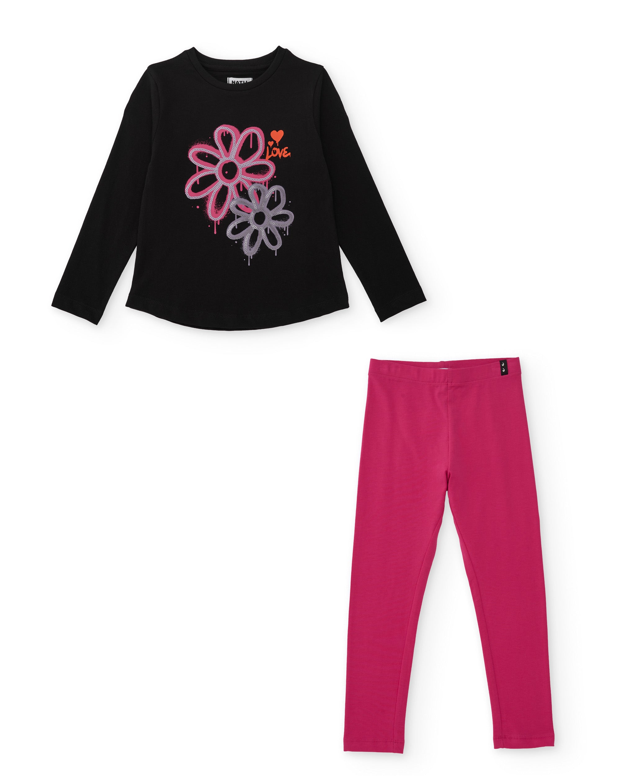 Tuc Tuc completo bimba maglia nera leggings fucsia floreale