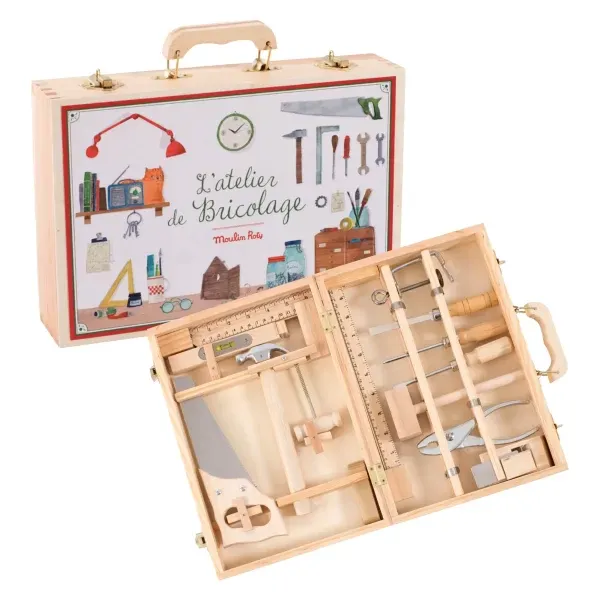 Moulin Roty Scatola Attrezzi Veri Set Legno 14 Pezzi