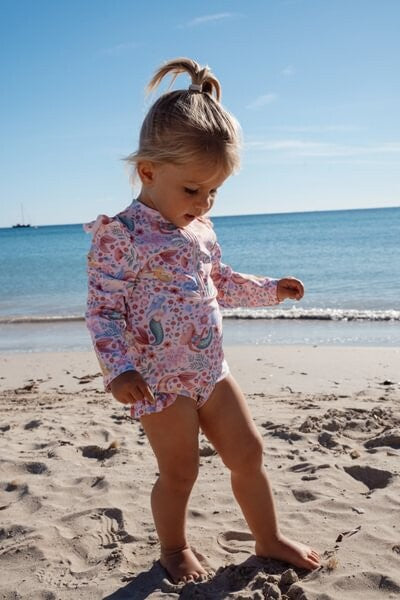 Little Dutch Sirene Costume Mare Manica Lunga Rosa UPF40+