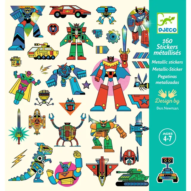 Djeco Robots cartella stickers 160 adesivi carta