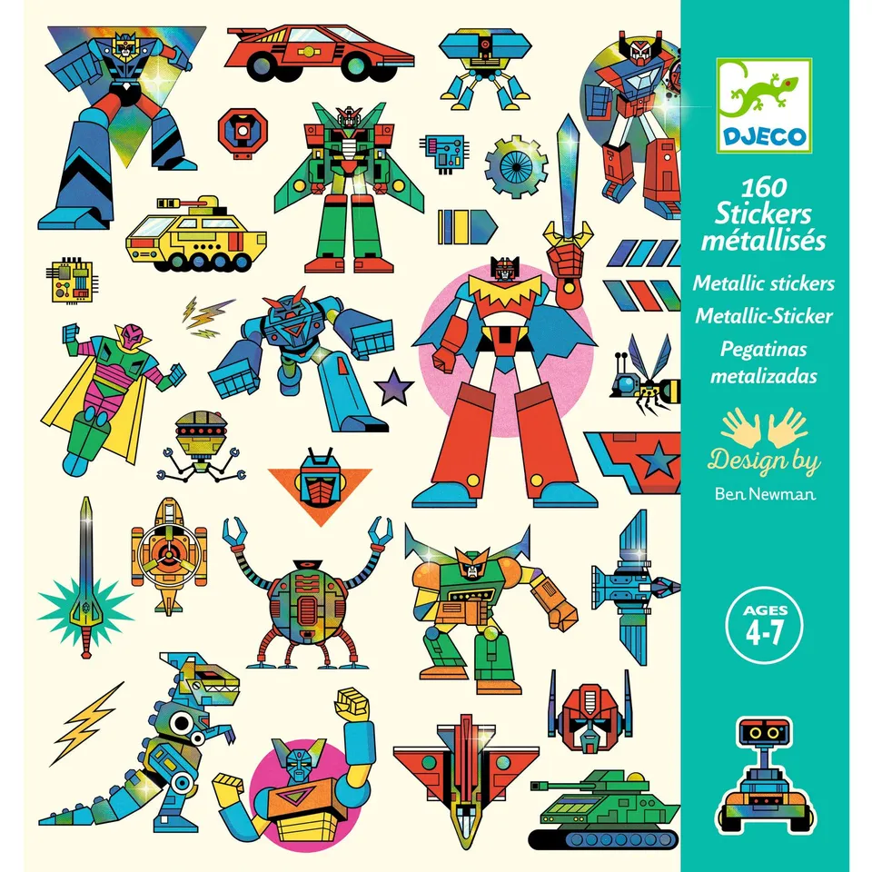 Djeco Robots cartella stickers 160 adesivi carta