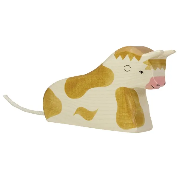 Holztiger Toro marrone sdraiato figura legno