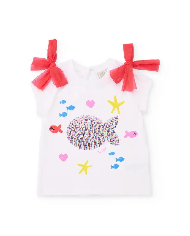 Tuc Tuc maglietta bambina pesce paillettes bianca jersey