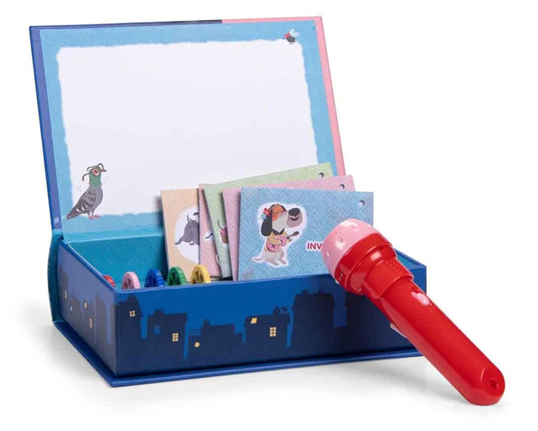 Moulin Roty Cane Puzzone lampada proietta storie 5 dischi