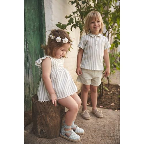 Babidu completo bambino camicia righe e shorts verdi 8 anni