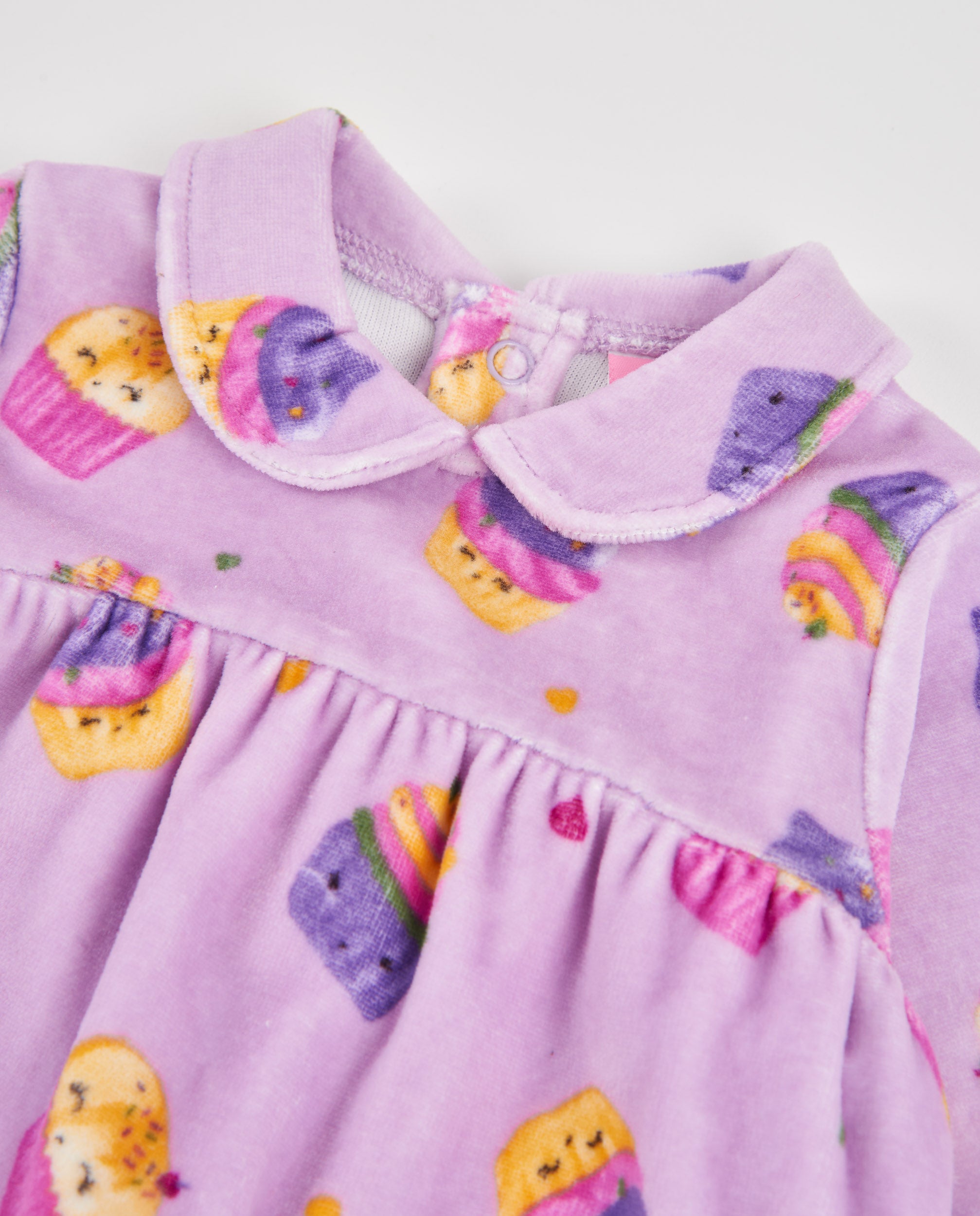 Tuc tuc pagliaccetto neonata viola con cupcake