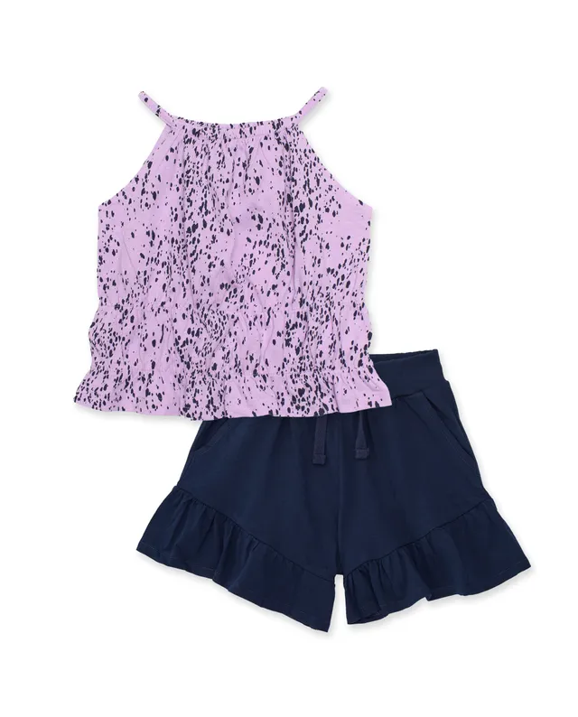 Tuc Tuc completo bambina lilla top e shorts 2 pezzi