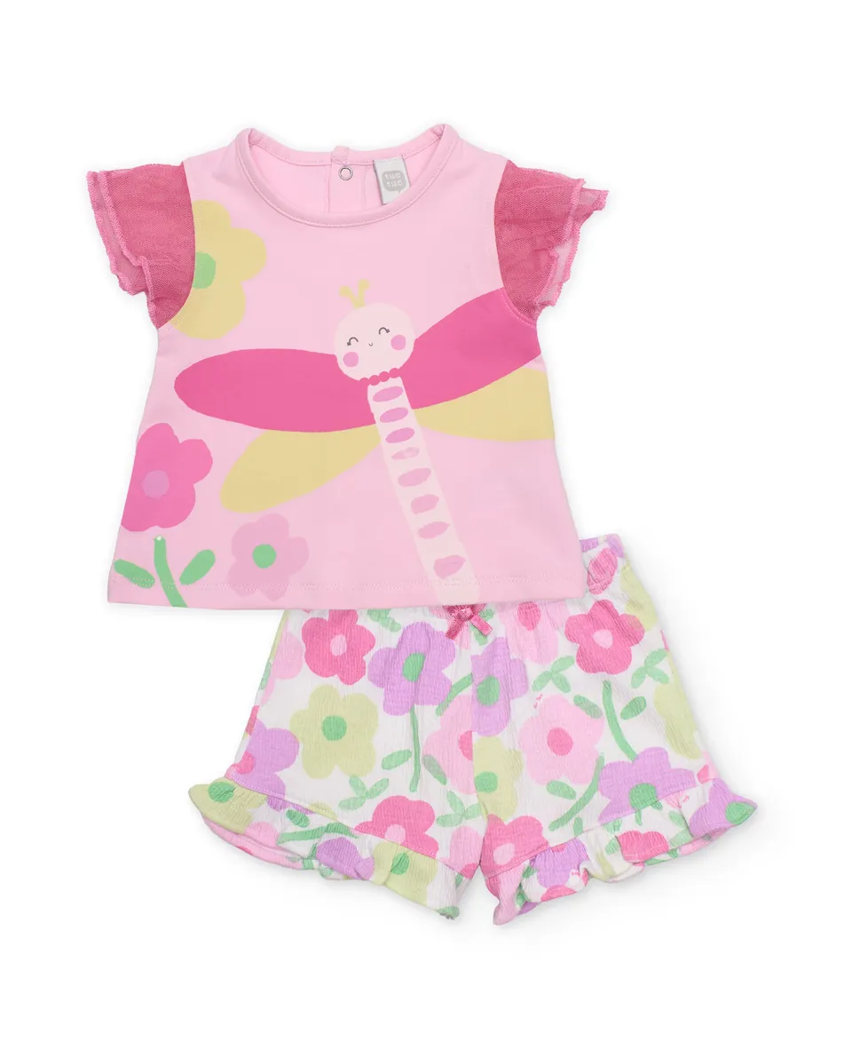Tuc Tuc completo neonata rosa fiori maniche tulle