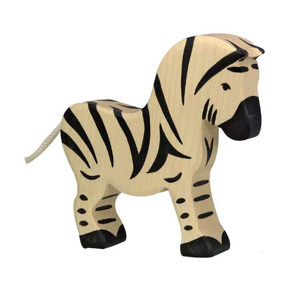 Holztiger Zebra figura in legno massello dipinta a mano