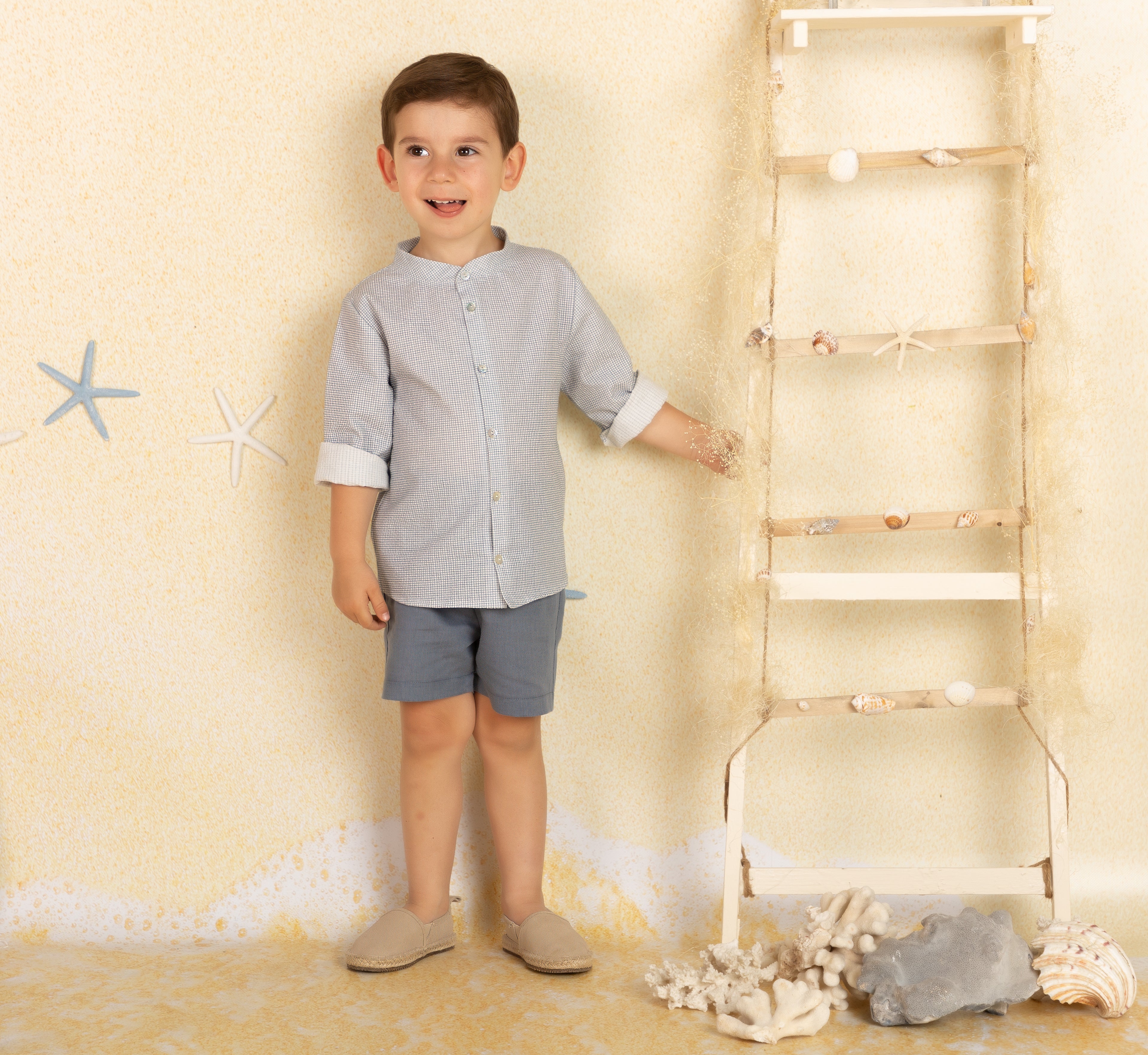 Mebi Bermuda Bambino Lino Cotone Blu vestibilità comoda