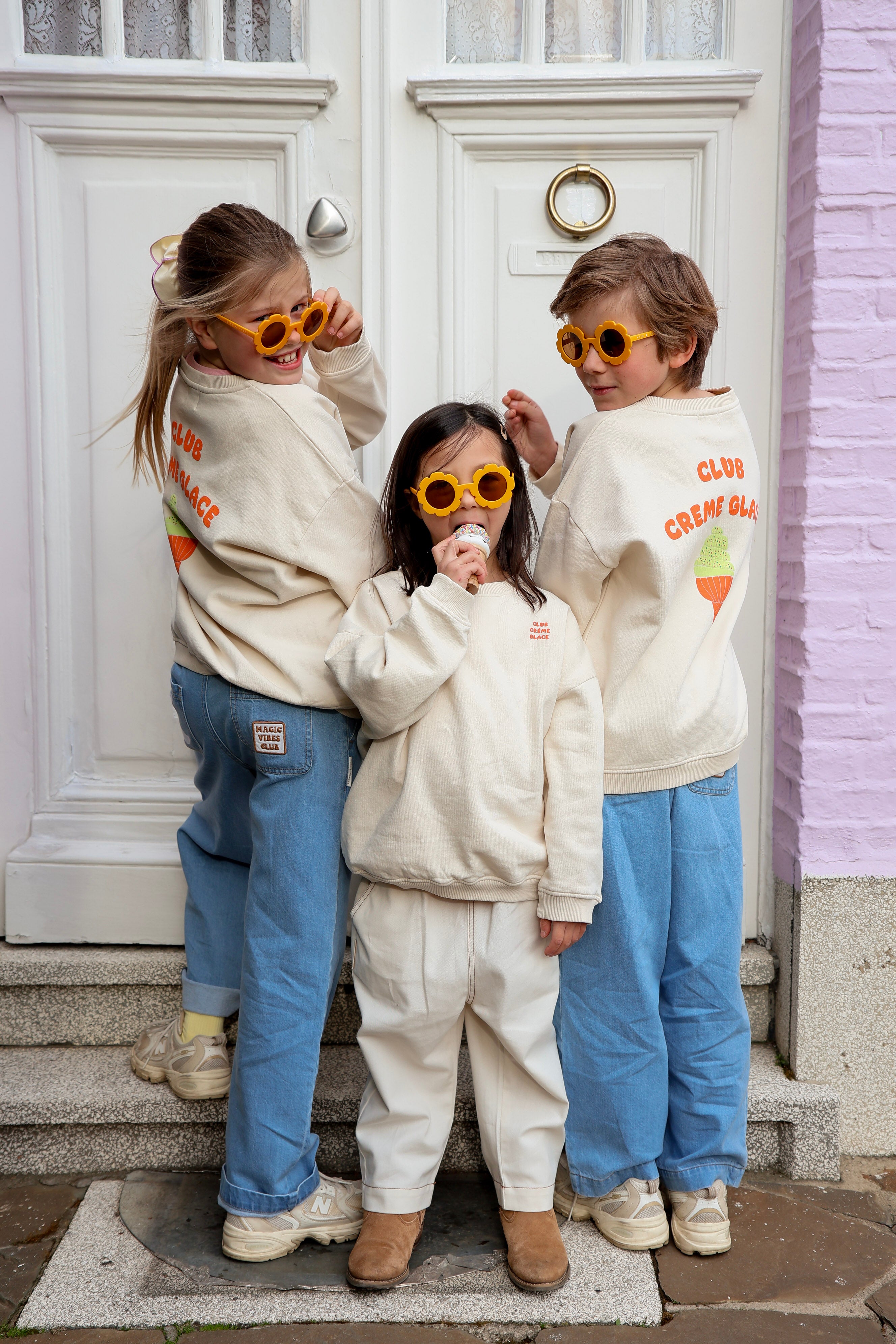 Ella and Rapha Little Club Creme Glace felpa avorio bimbi