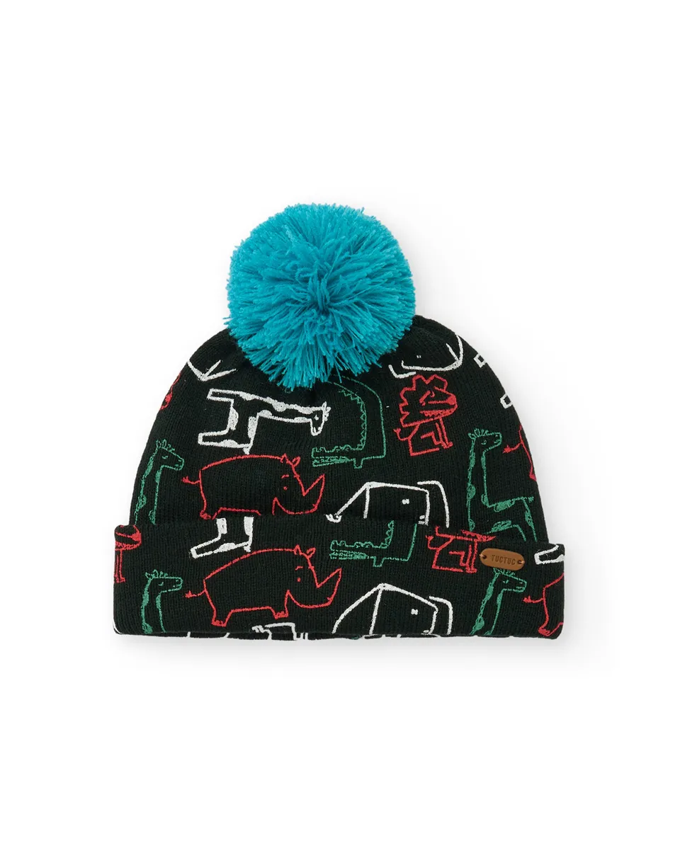 Tuc Tuc cappello bambino lana verde animali con pon pon