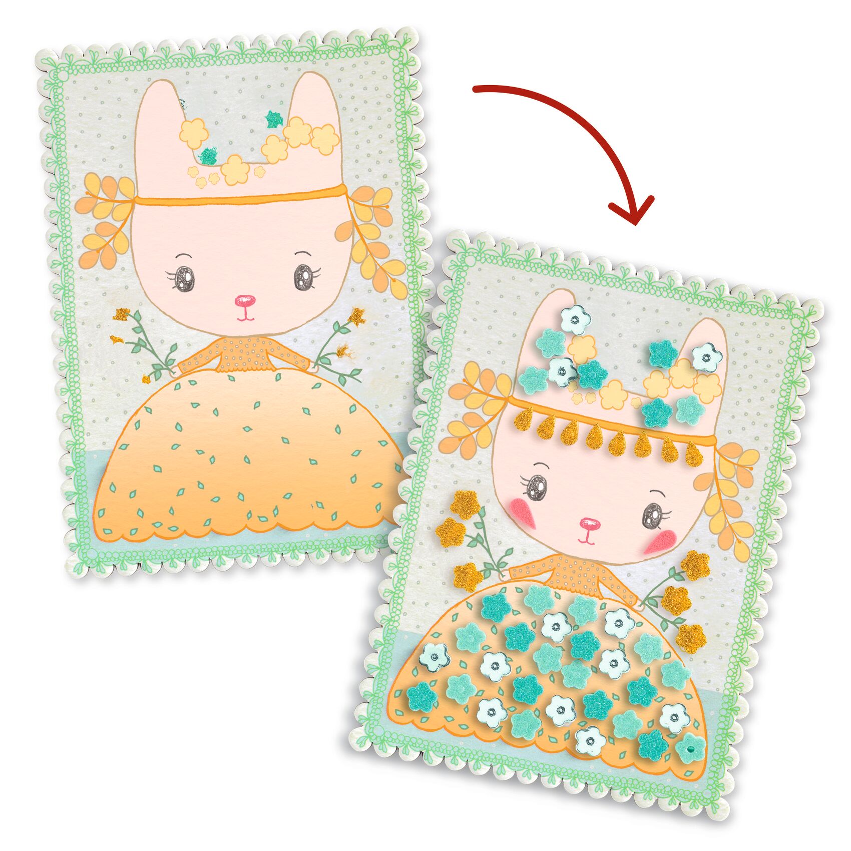 Djeco Tinyly Margo & Co kit mosaici 3 carte glitter