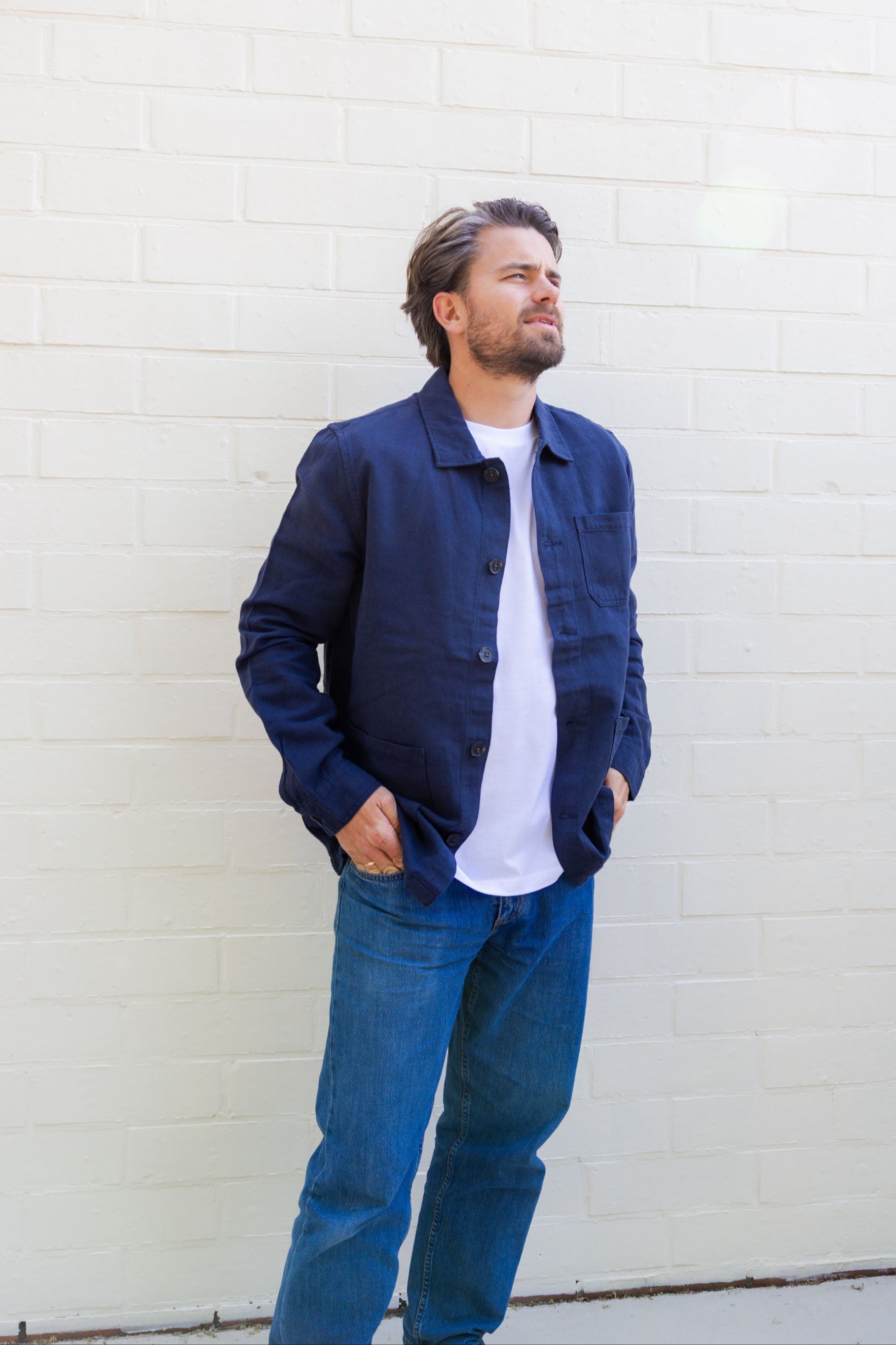 Ella and Rapha Sunrise camicia overshirt blu cotone lino