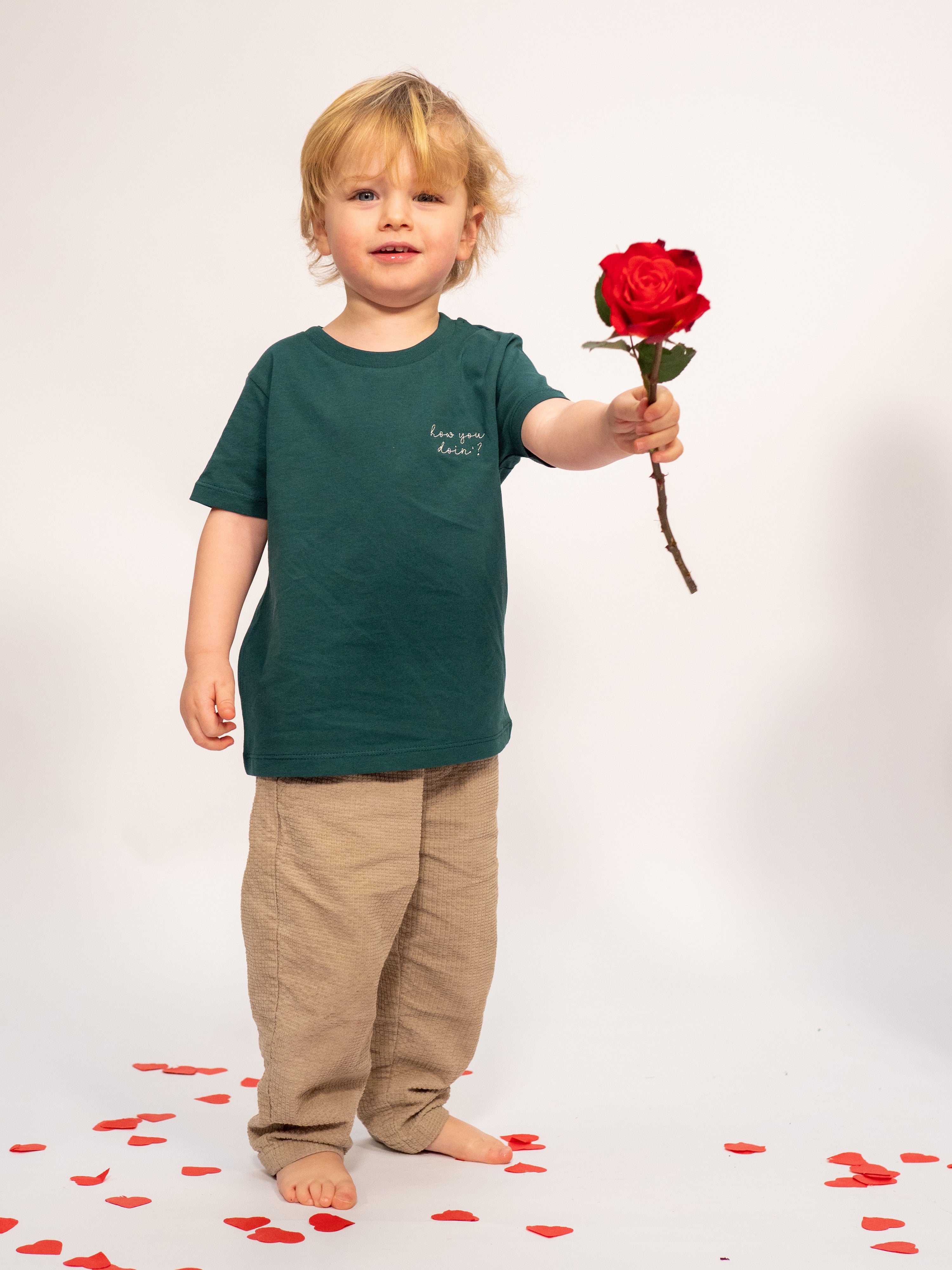 Ella and Rapha How You Doin t-shirt verde cotone organico bimbo
