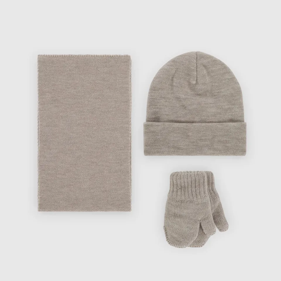 Kico Label set merino cappello guanti sciarpa beige 12-24 mesi