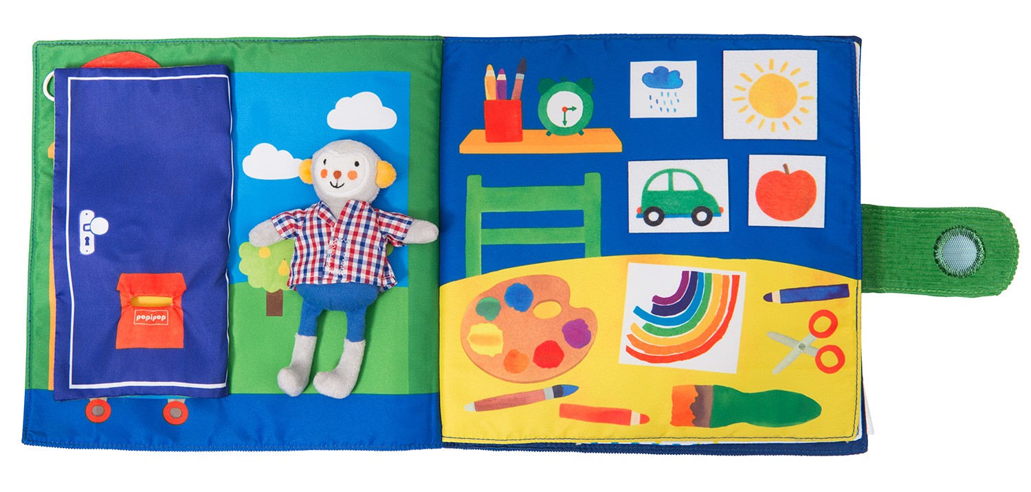 Moulin Roty Popipop libro attività stoffa con pupazzo