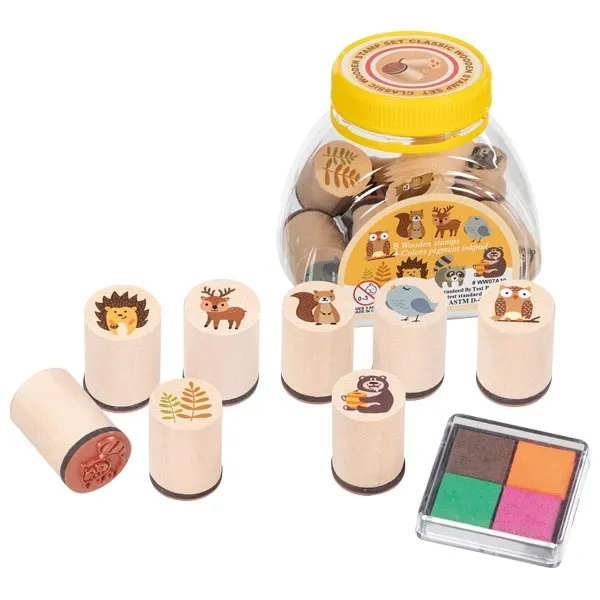 Goki Foresta set 8 timbri legno con tamponcino