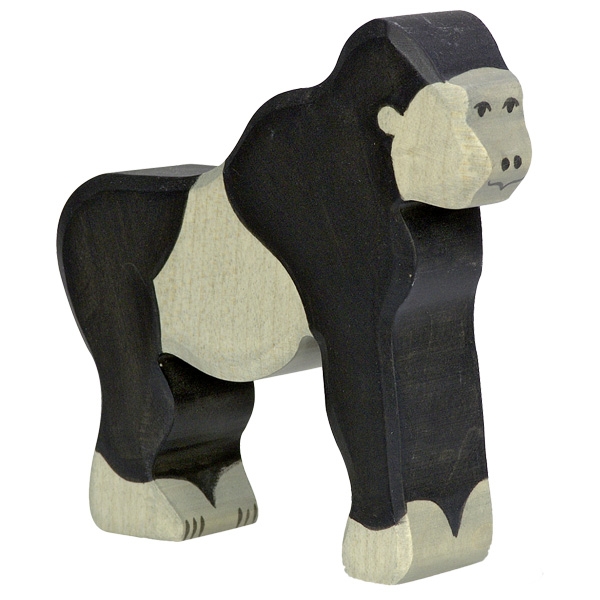 Holztiger Gorilla Nero Figura Legno 10,8 cm Dipinta a Mano