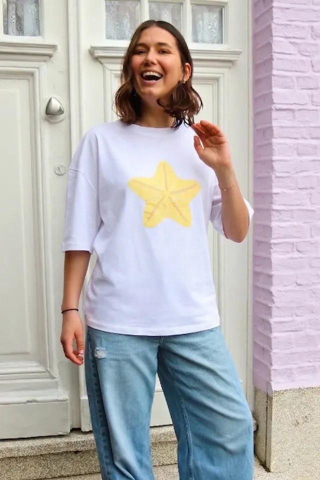 Ella and Rapha Starfish Butter Pearls t-shirt bianca cotone