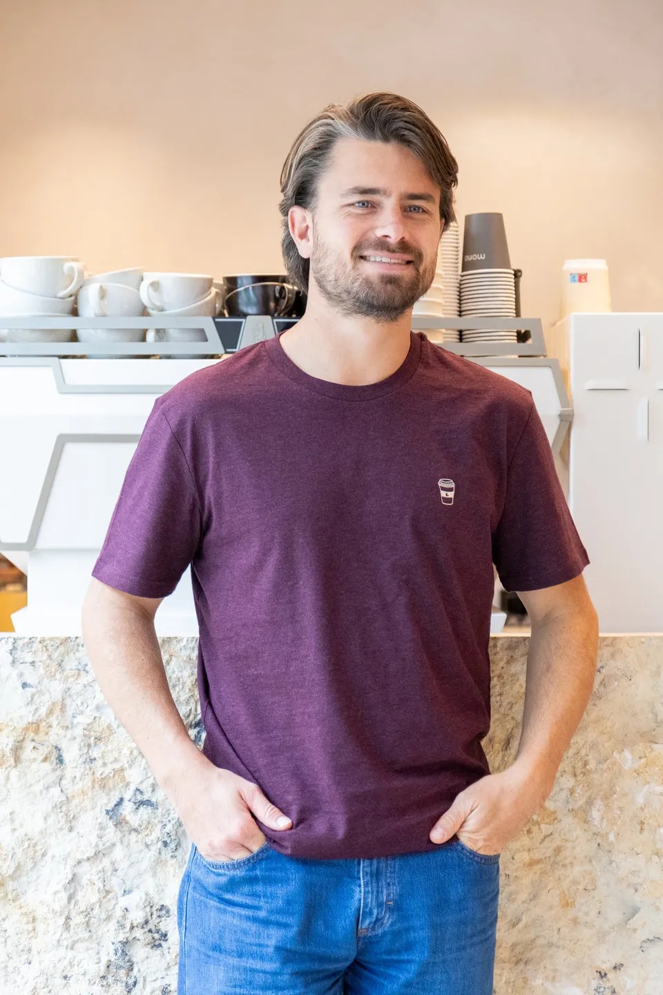 Ella and Rapha Coffee on the Go t-shirt uomo bordeaux cotone