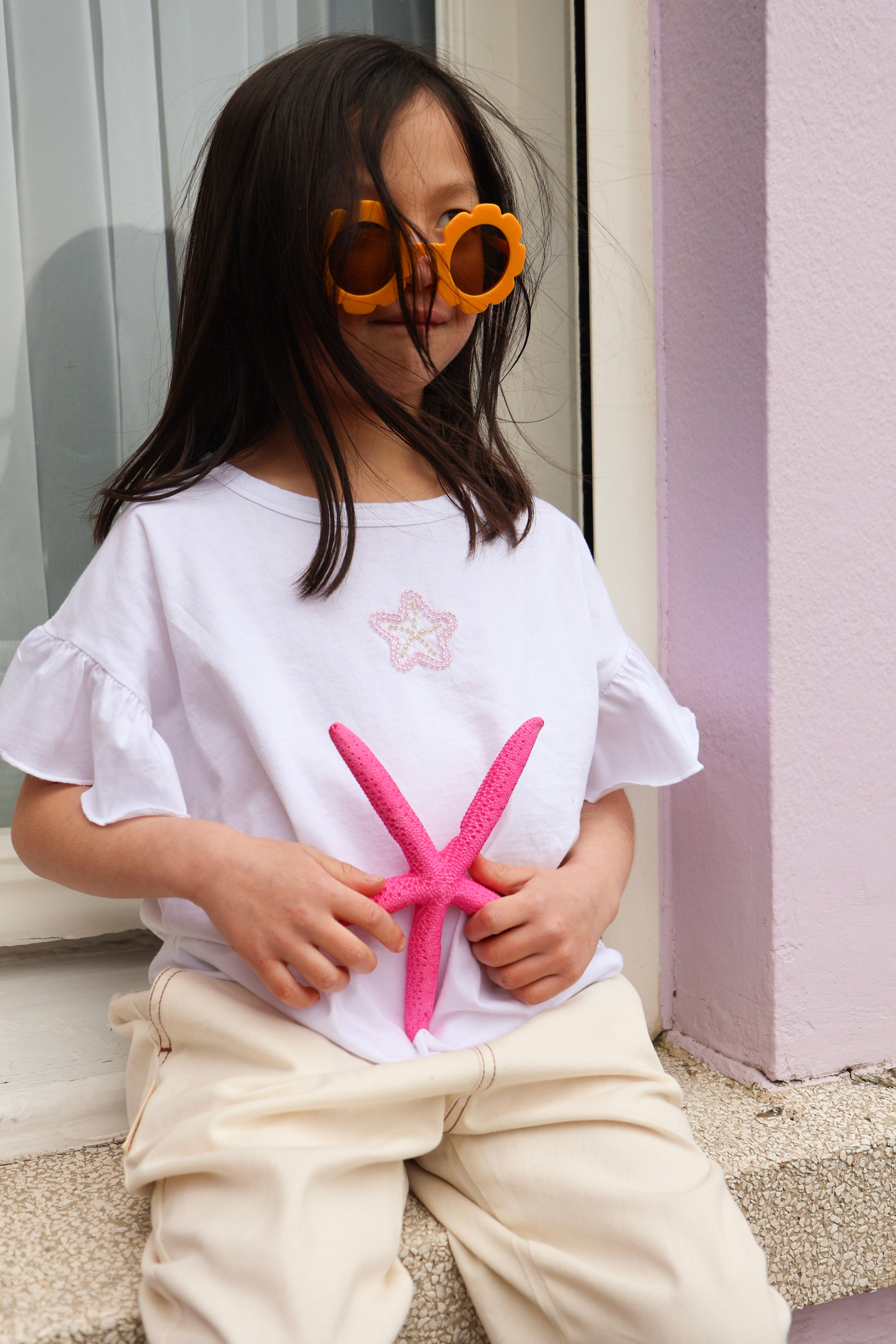 Ella and Rapha Starfish t-shirt bimba bianca loose fit