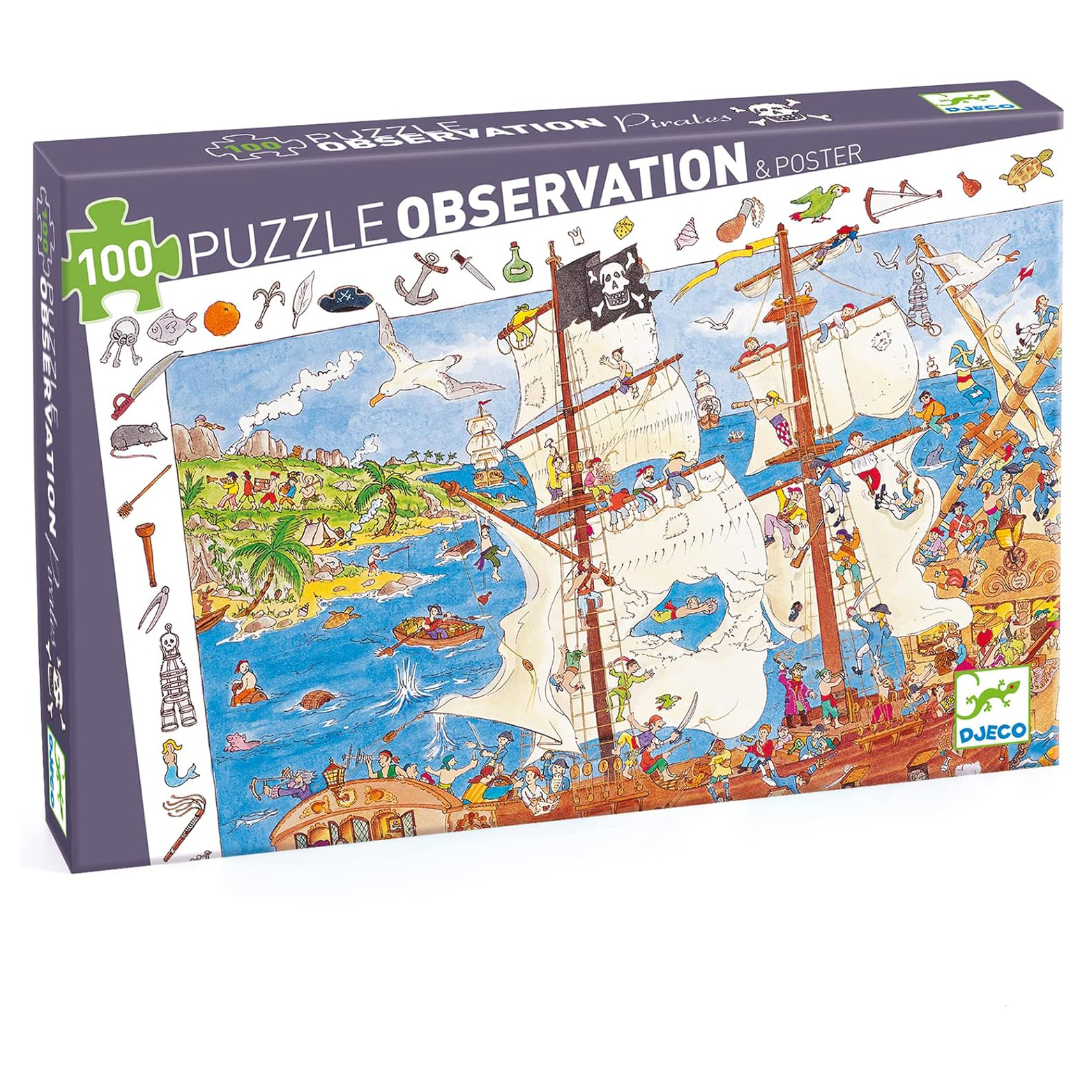 Djeco Pirati puzzle osservazione 100 pezzi con poster