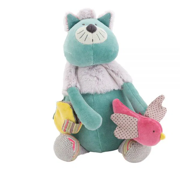 Moulin Roty Les Pachats gatto peluche attività blu 34 cm