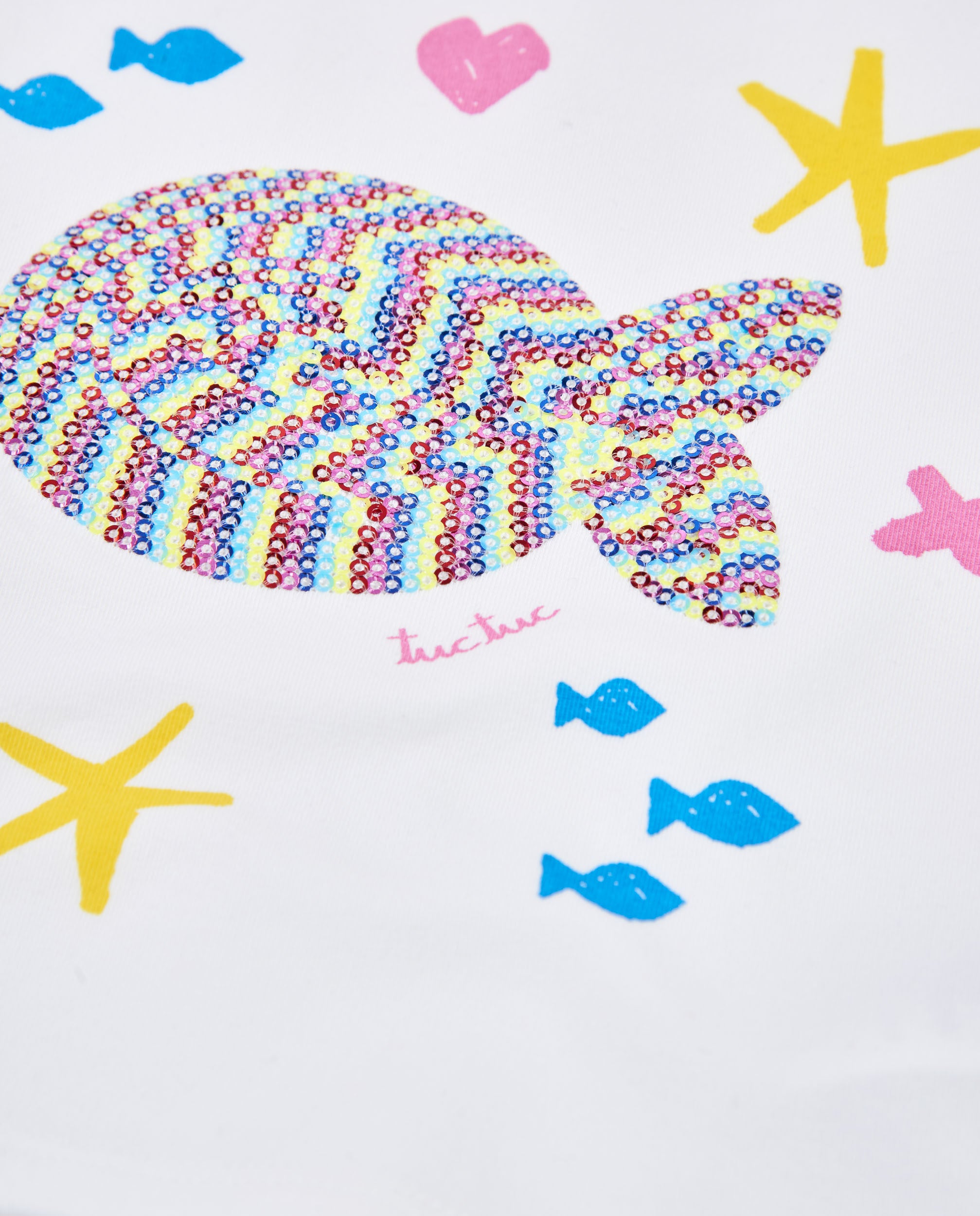 Tuc Tuc maglietta bambina pesce paillettes bianca jersey