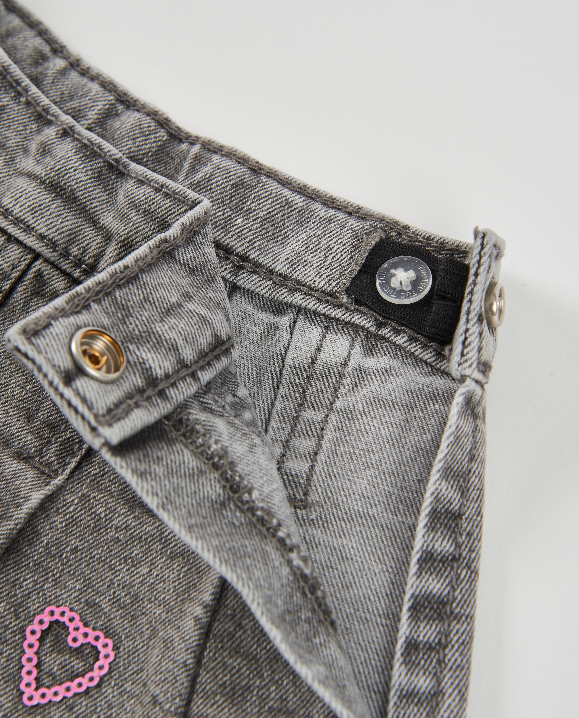Tuc Tuc gonna denim bambina ricamo cuori grigio chiaro