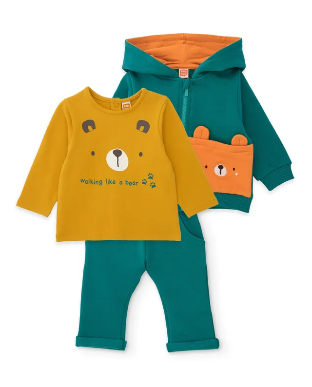 Tuc tuc completo neonato verde 3 pezzi orso