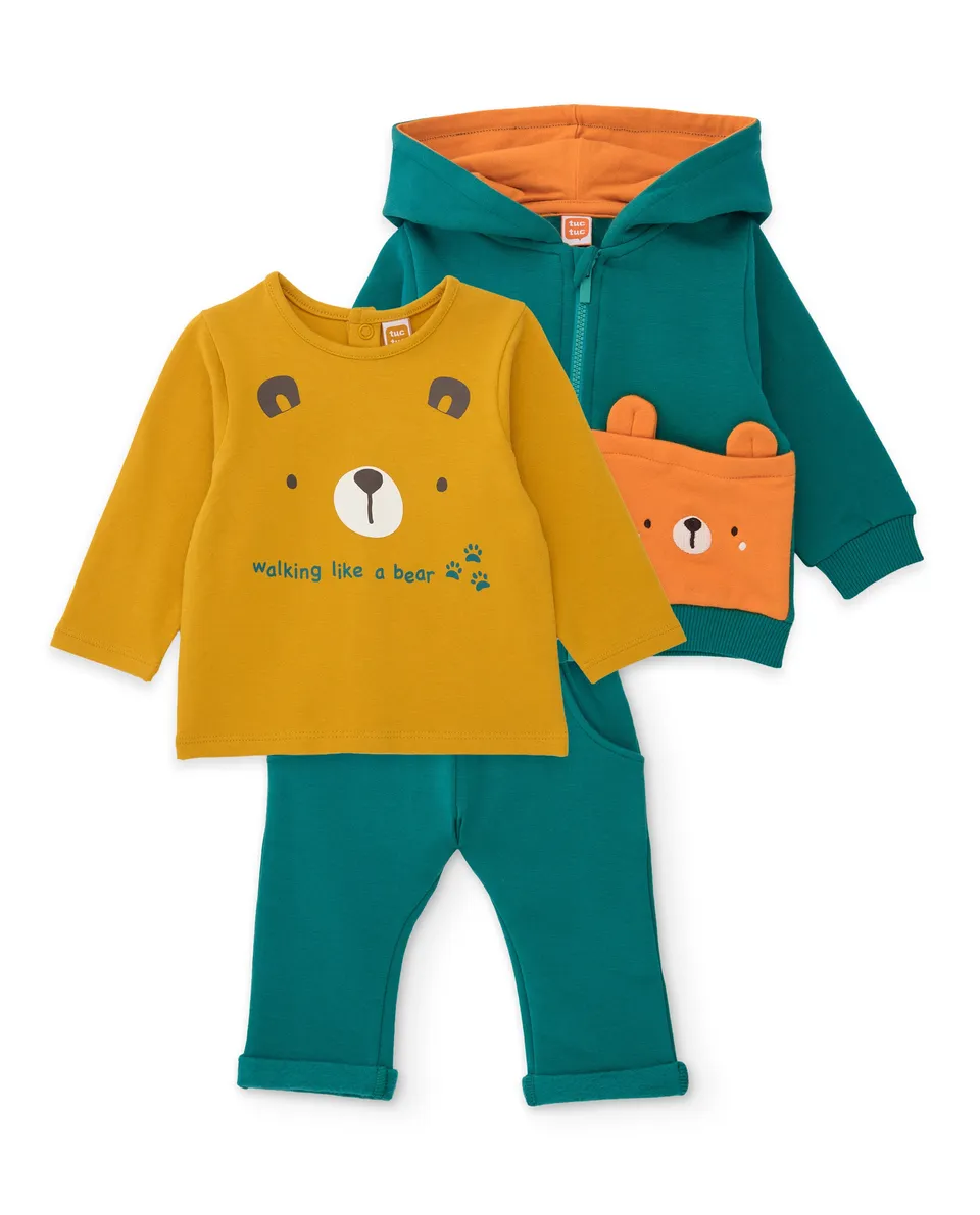 Tuc tuc completo neonato verde 3 pezzi orso