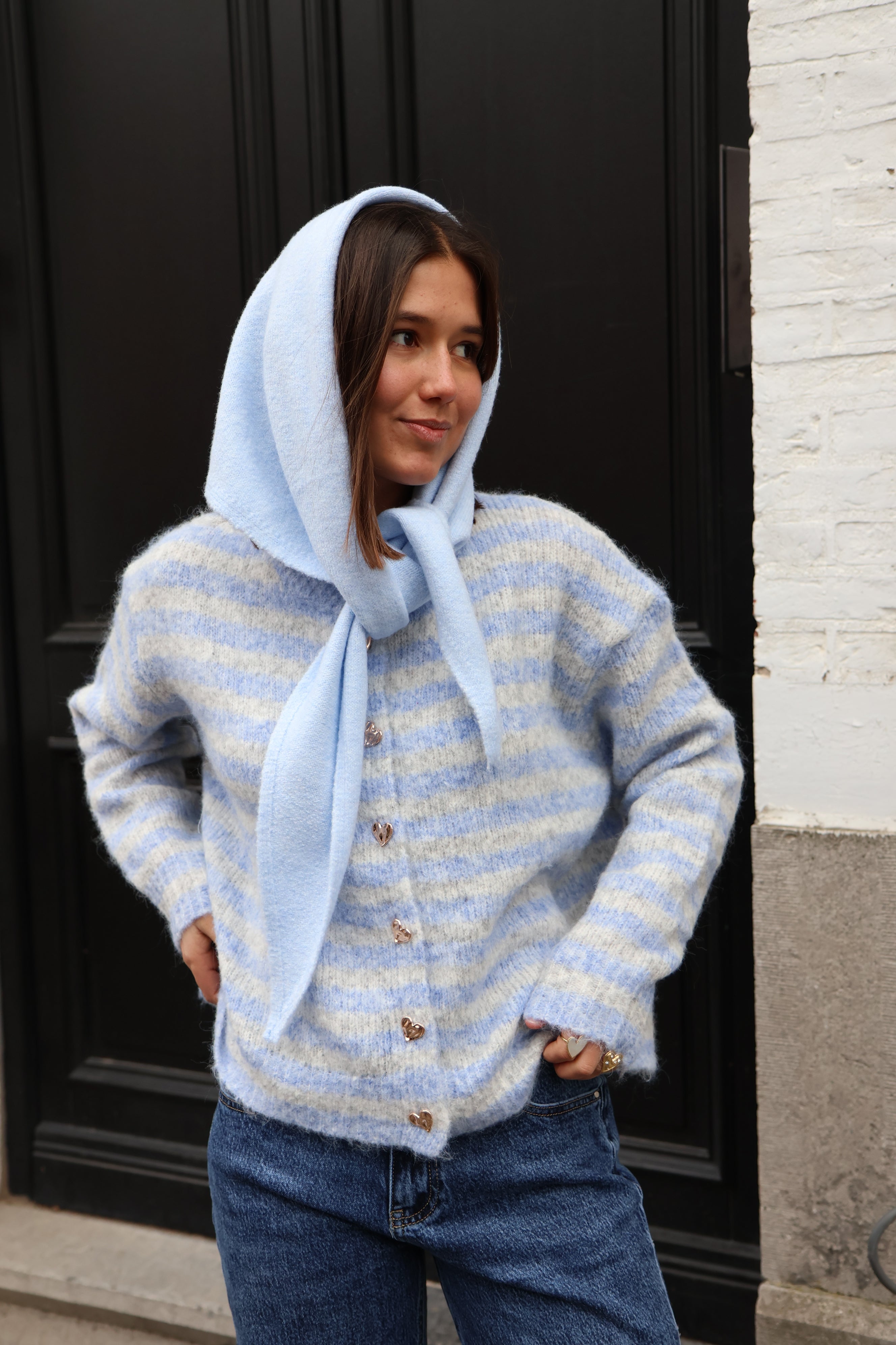 Ella and Rapha Striped cardigan donna blu a righe
