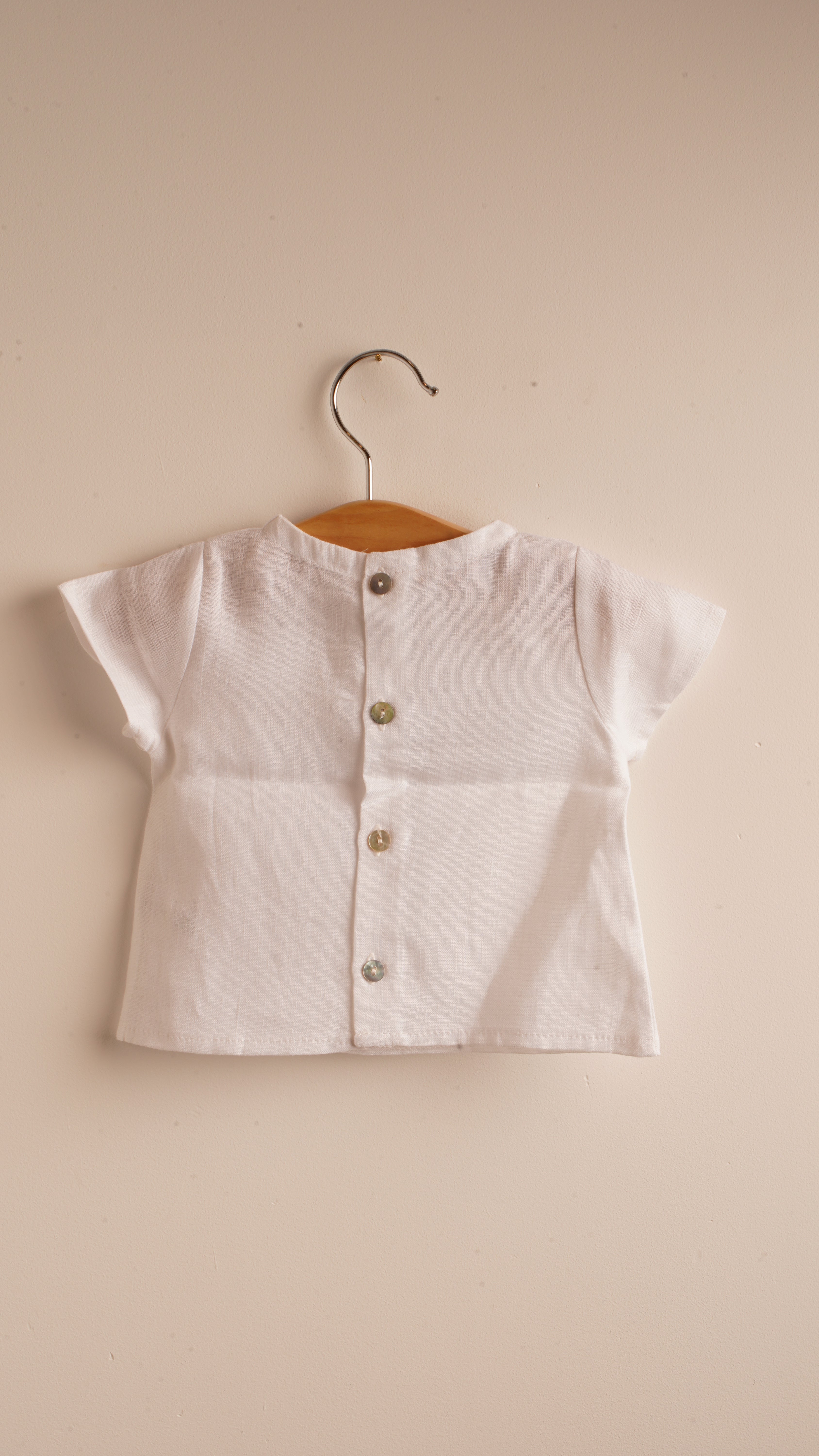 Mebi camicia neonato lino bianca bottoni nacre