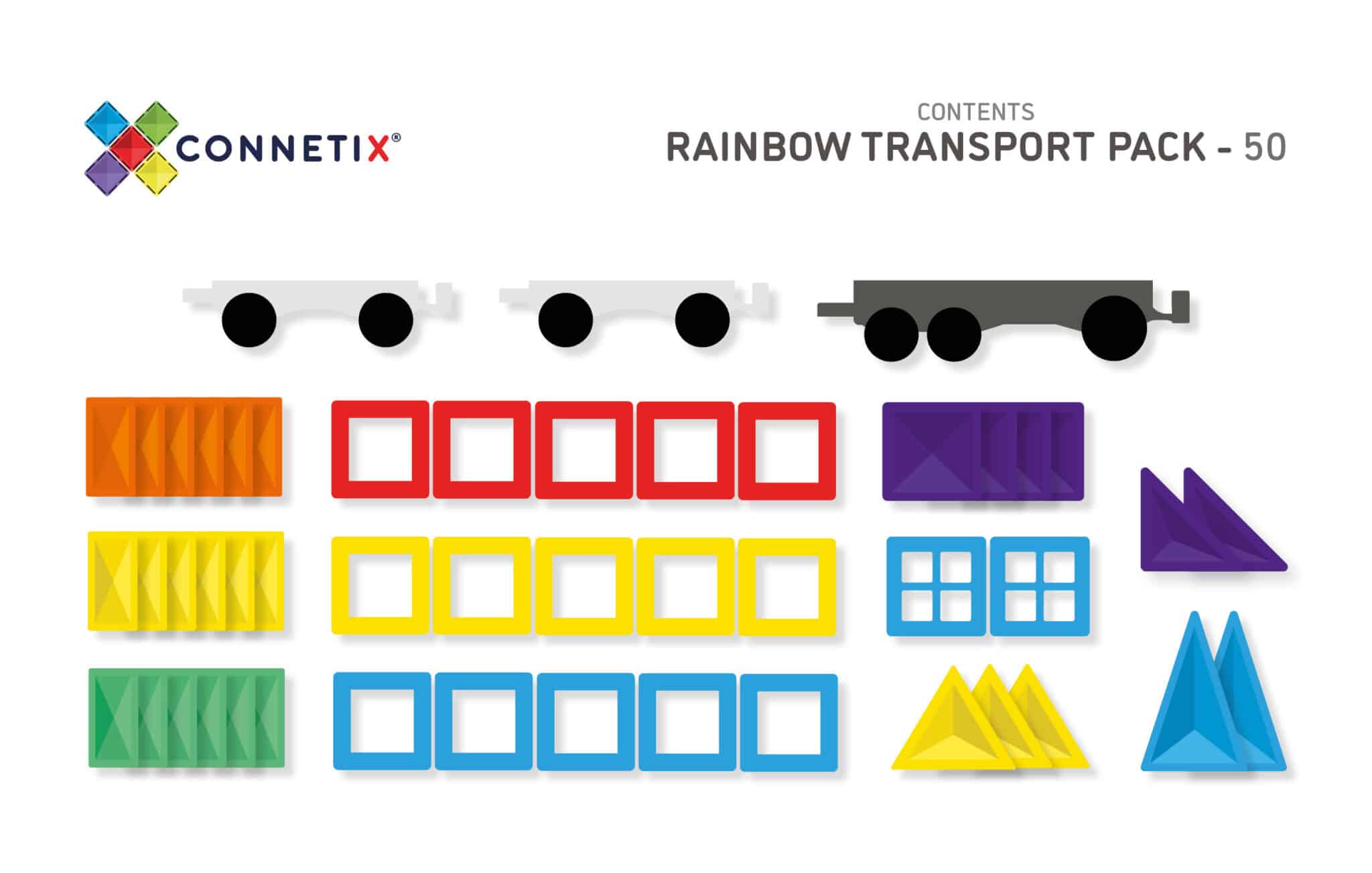 Connetix Transport Pack costruzioni magnetiche 50 pezzi con ruote