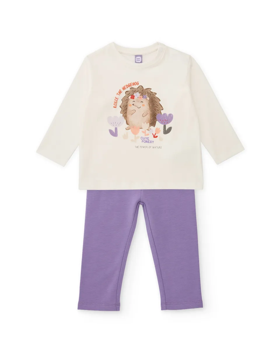 Tuc Tuc Cute Forest completo bambina bianco leggings lilla