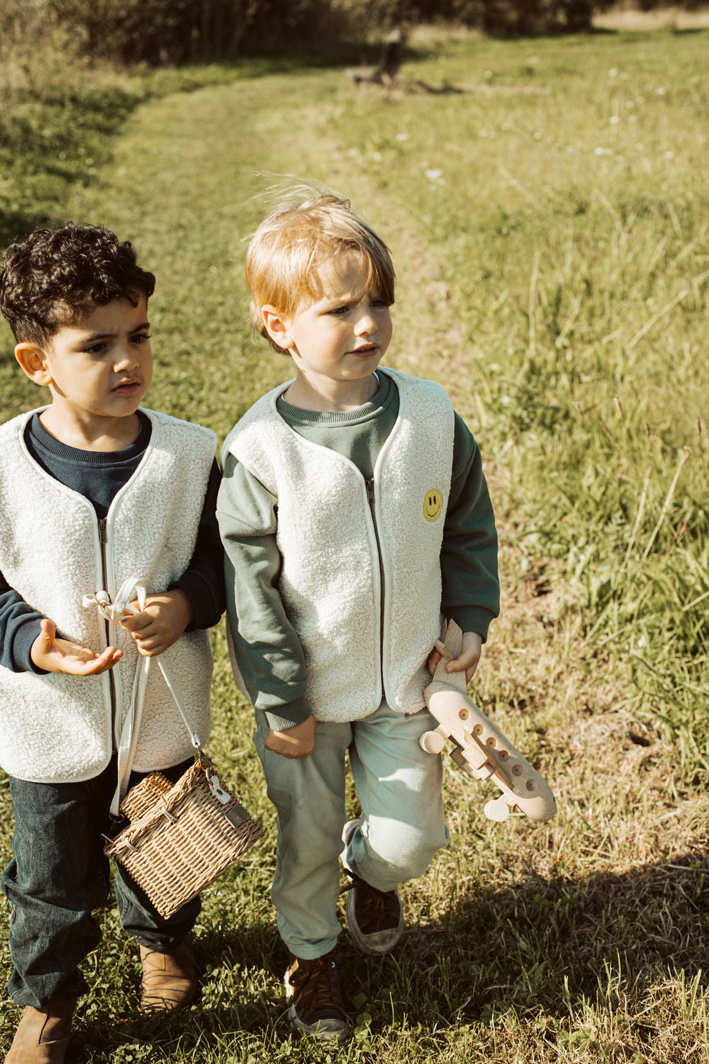 Ella and Rapha Teddy Smiley gilet bimbi ecru pile