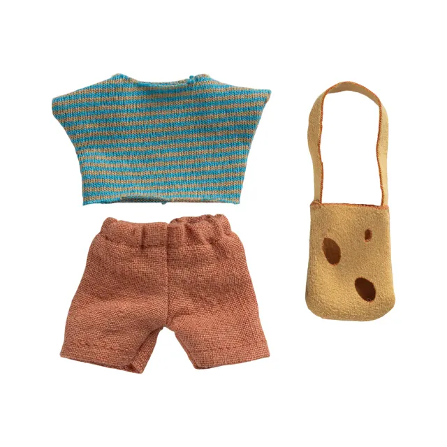 Maileg little brother set abiti e borsa topo in cotone