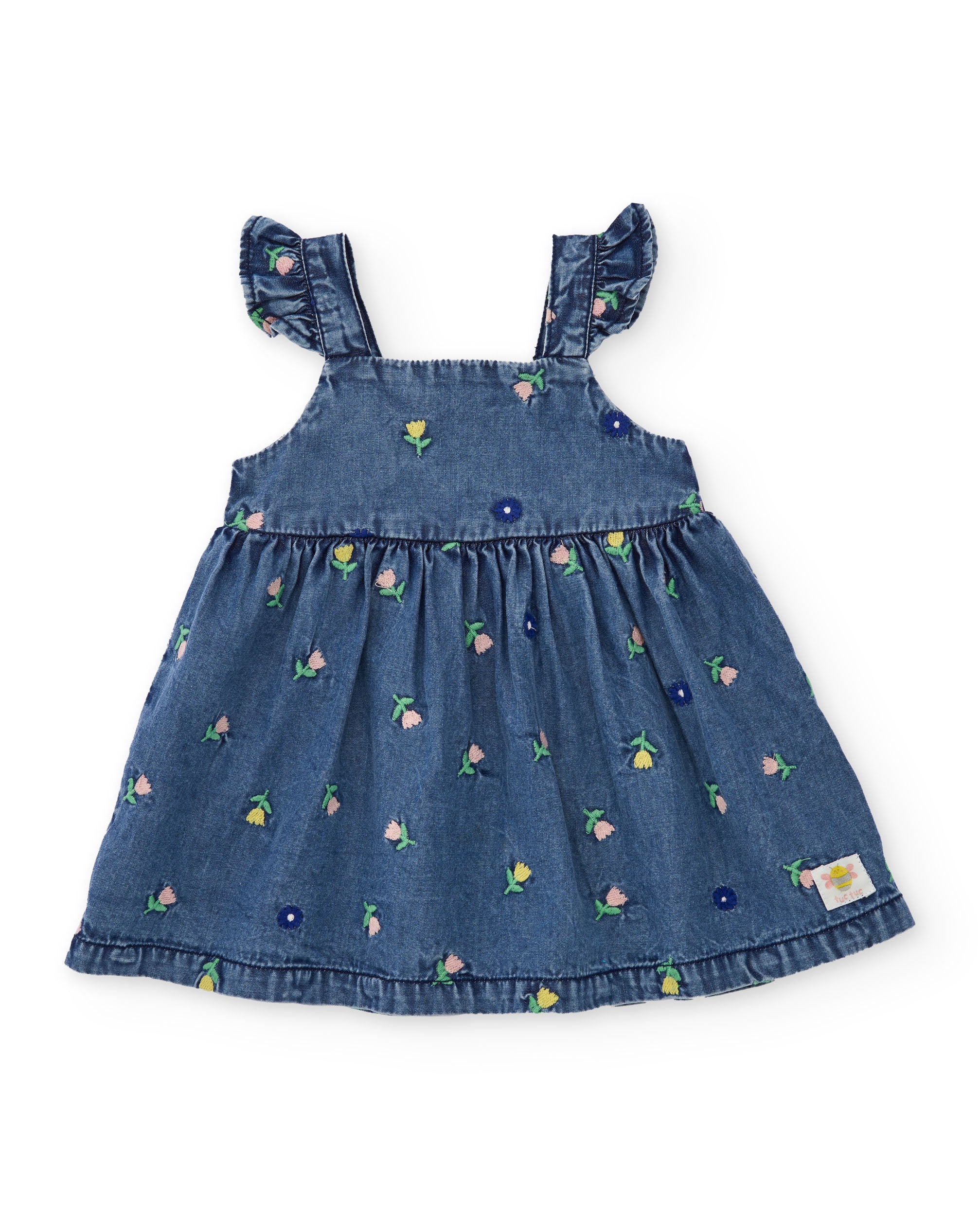 Tuc Tuc vestito jeans neonata con culotte fiori ricamati