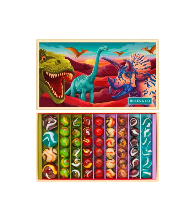 Billes and Co Dinosaures Scatola Biglie Vetro 52 Pezzi