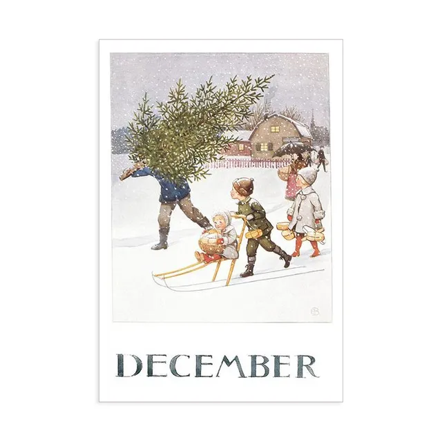 Elsa Beskow Dicembre cartolina acquerello 10,5x15 cm